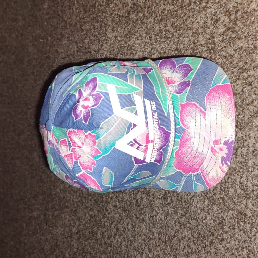 Vintage San Sun Northern Capital INS Floral All Over Print Snapback Hat Cap OS